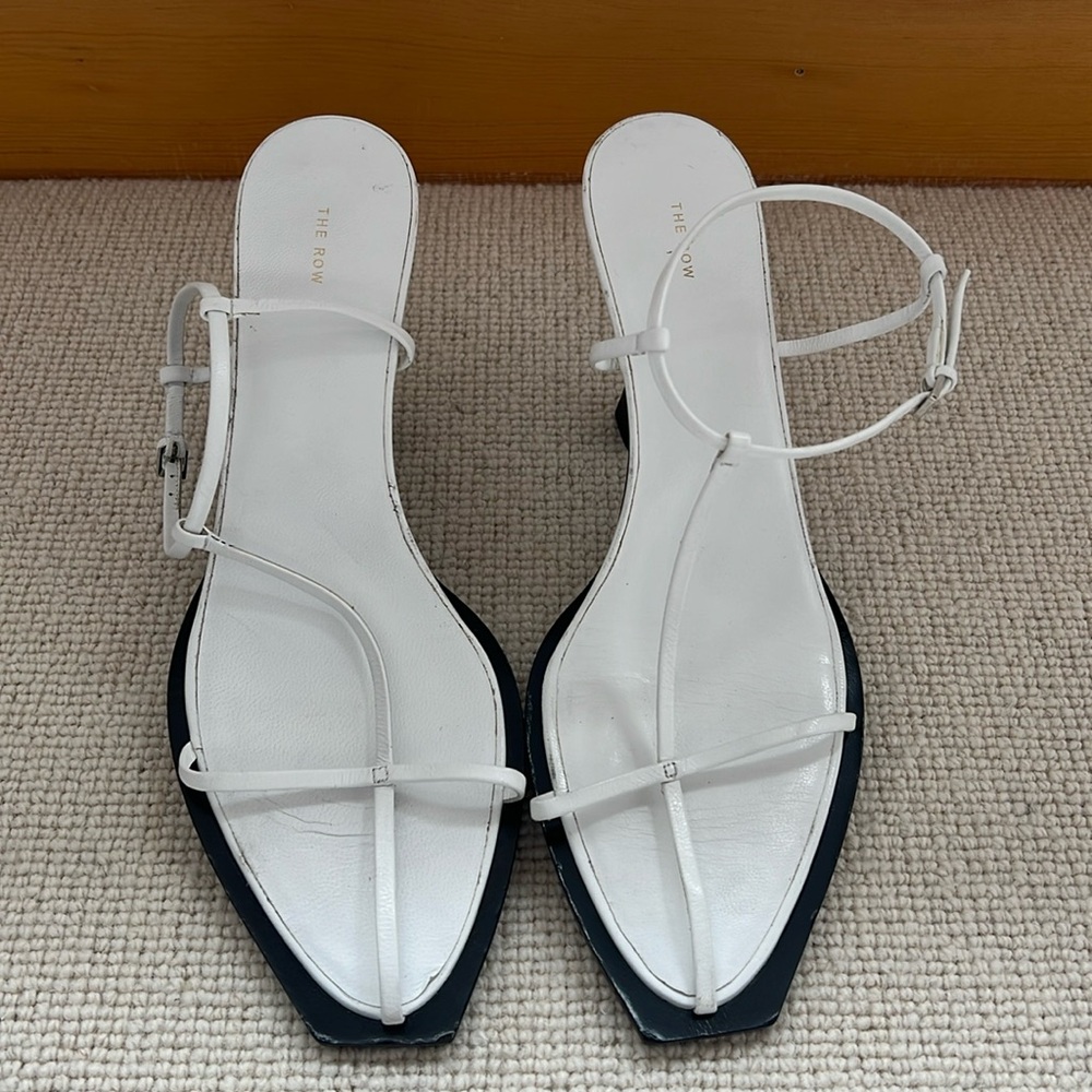 The Row white T-bar sandals